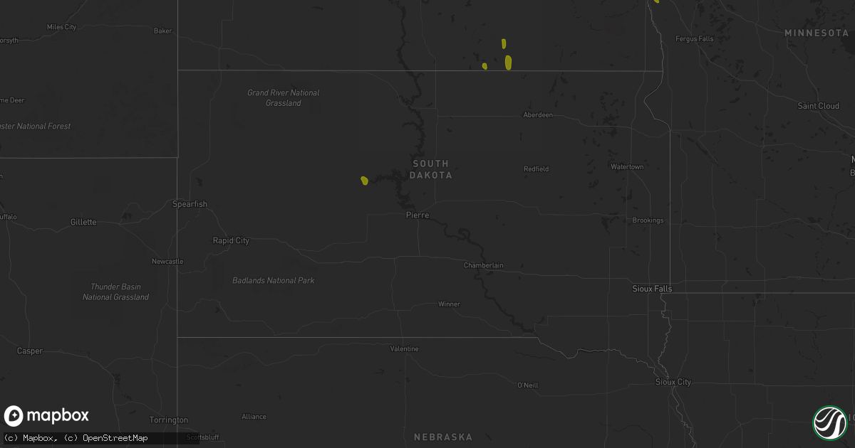 Hail map in South Dakota on July 7, 2023