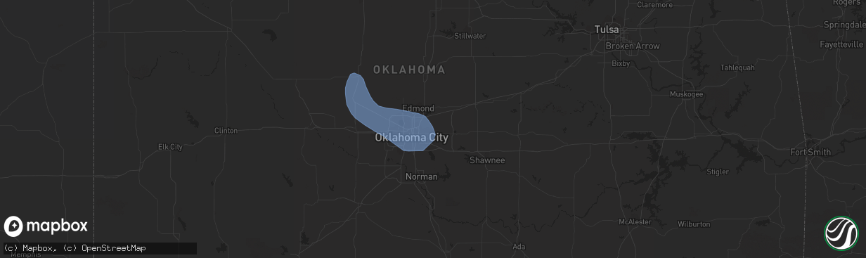 Hail map in Spencer, OK on July 7, 2023