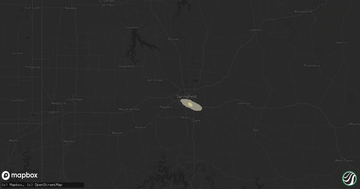 Hail map in Springfield, MO on July 7, 2023
