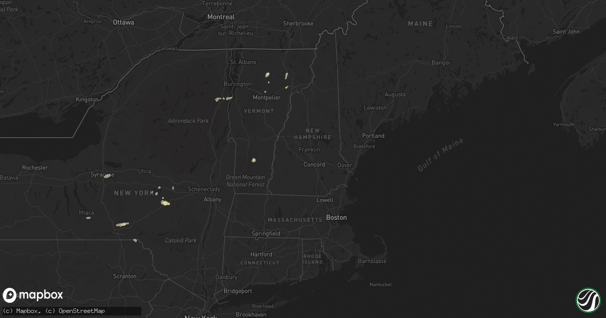 Hail map in Vermont on July 7, 2023