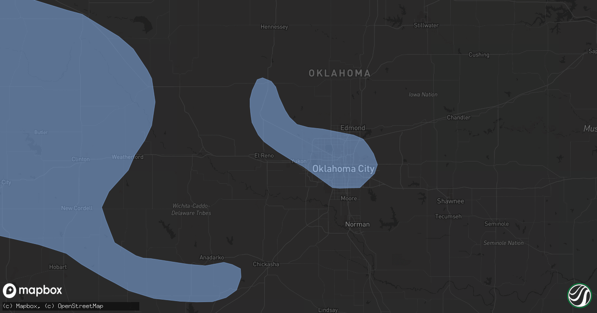 Hail map in Yukon, OK on July 7, 2023