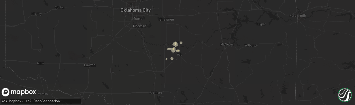 Hail map in Ada, OK on July 7, 2024