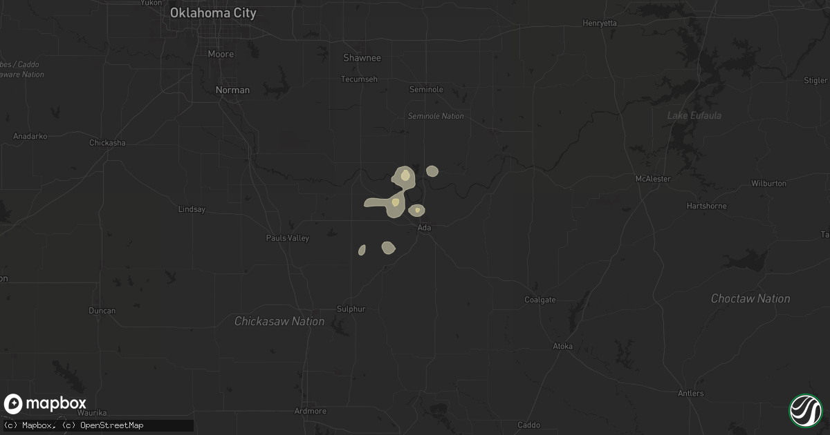 Hail map in Ada, OK on July 7, 2024