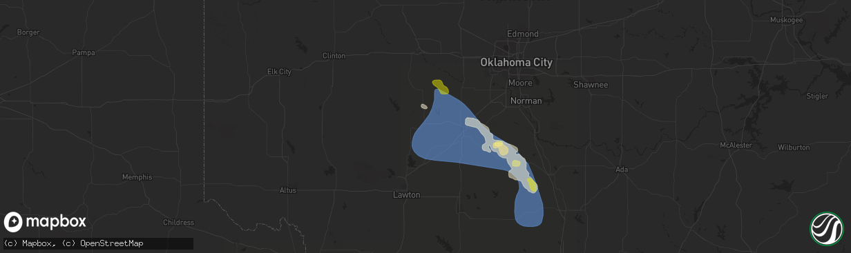 Hail map in Anadarko, OK on July 7, 2024