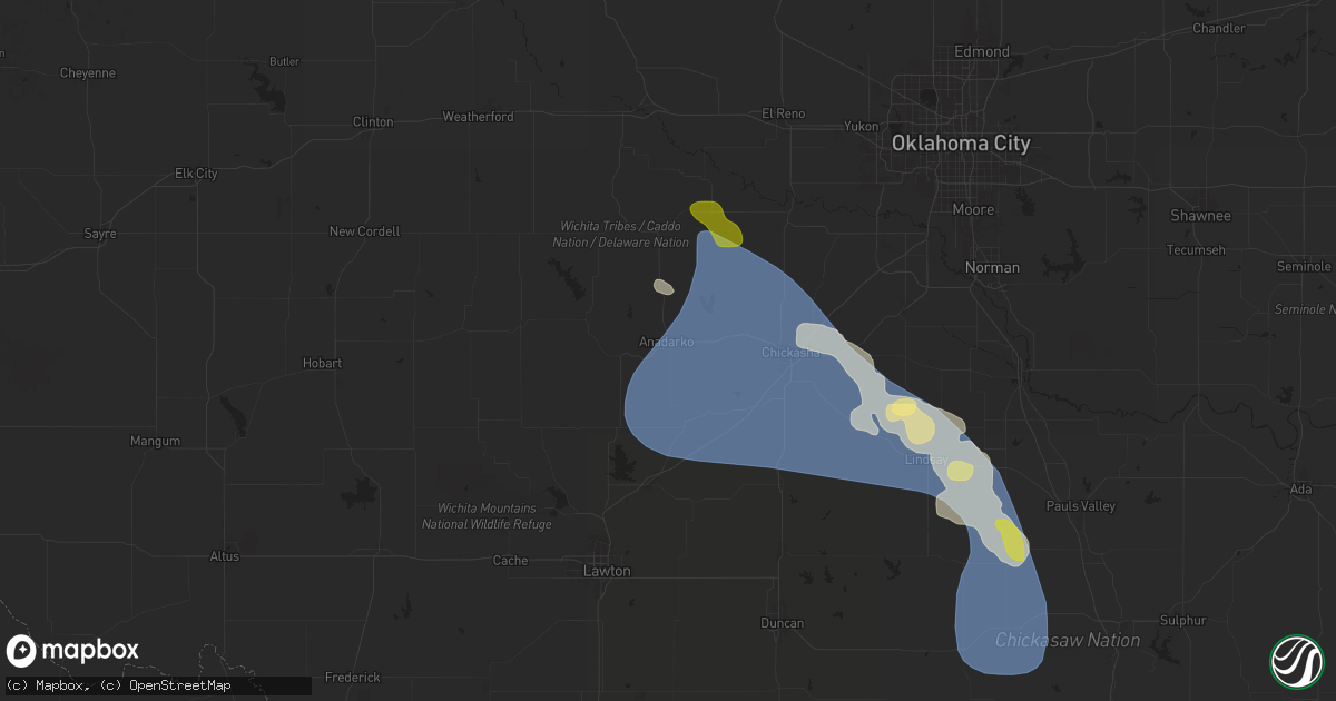 Hail map in Anadarko, OK on July 7, 2024