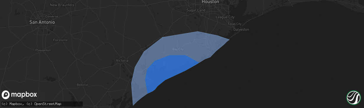 Hail map in Bay City, TX on July 7, 2024