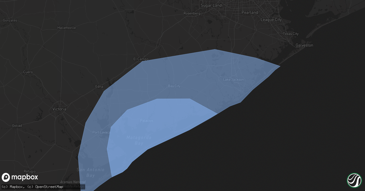 Hail map in Bay City, TX on July 7, 2024