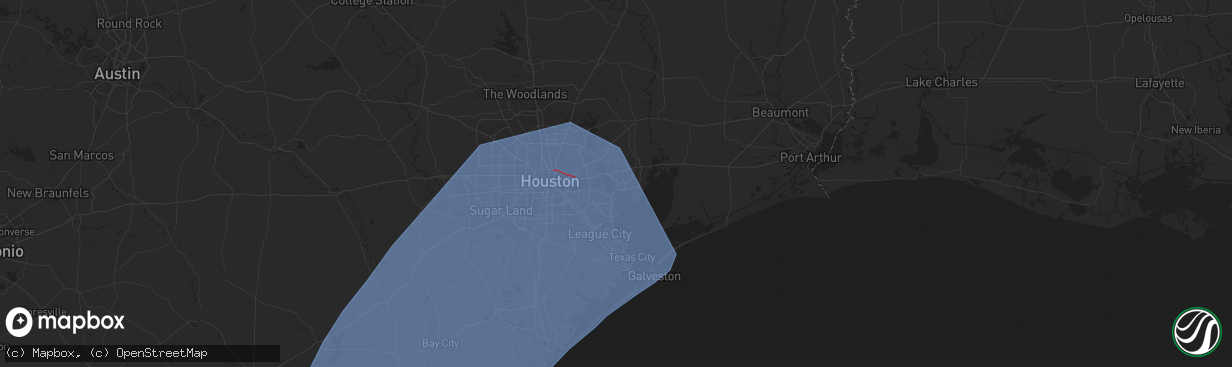 Hail map in Baytown, TX on July 7, 2024