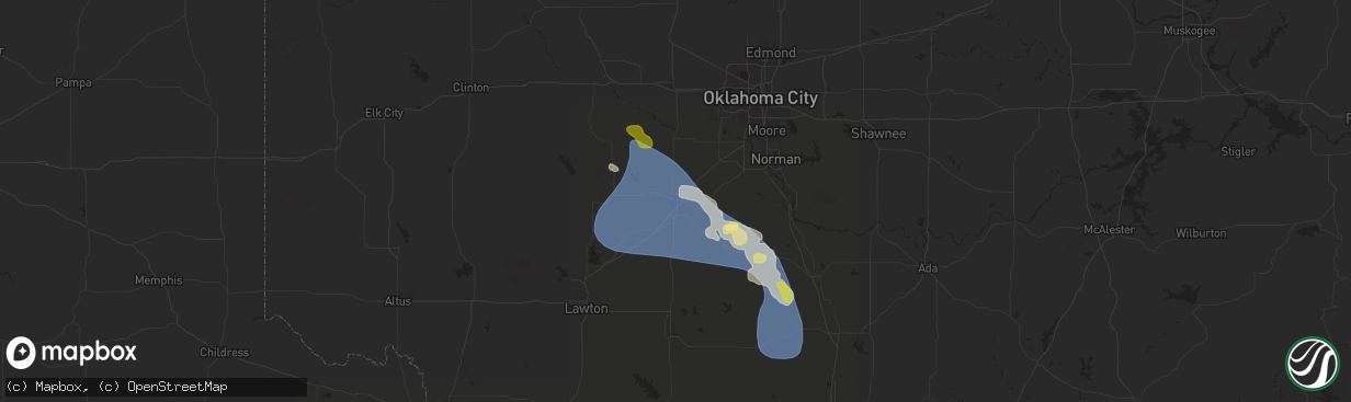 Hail map in Chickasha, OK on July 7, 2024