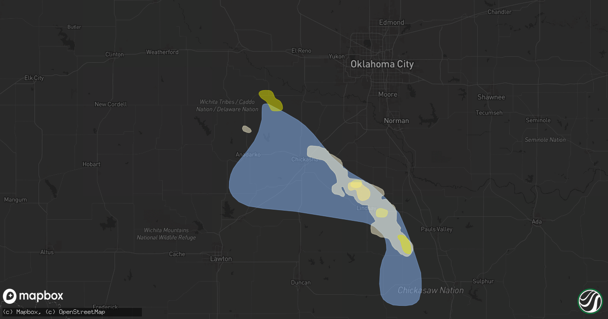 Hail map in Chickasha, OK on July 7, 2024