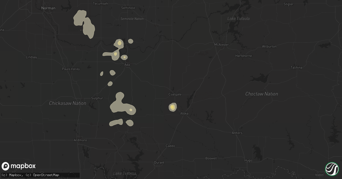 Hail map in Coalgate, OK on July 7, 2024