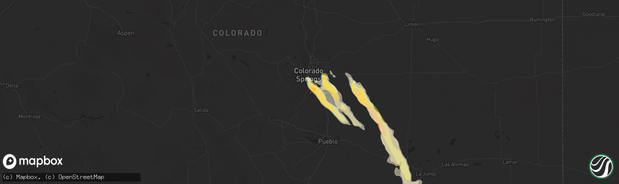 Hail map in Colorado Springs, CO on July 7, 2024