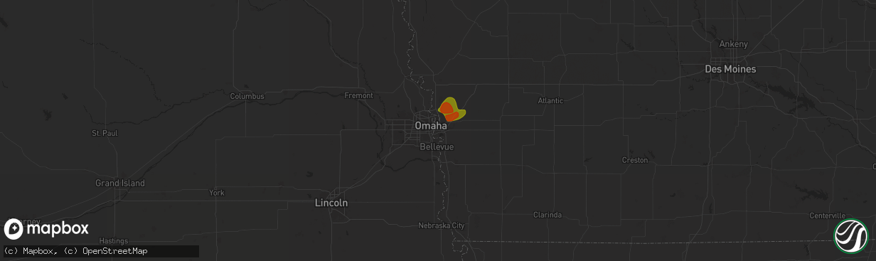 Hail map in Council Bluffs, IA on July 7, 2024