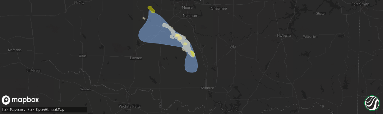 Hail map in Elmore City, OK on July 7, 2024