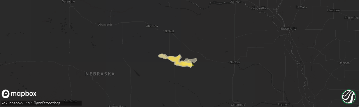 Hail map in Ewing, NE on July 7, 2024