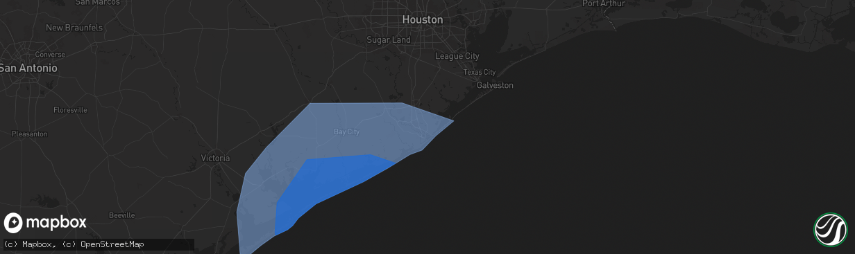 Hail map in Freeport, TX on July 7, 2024