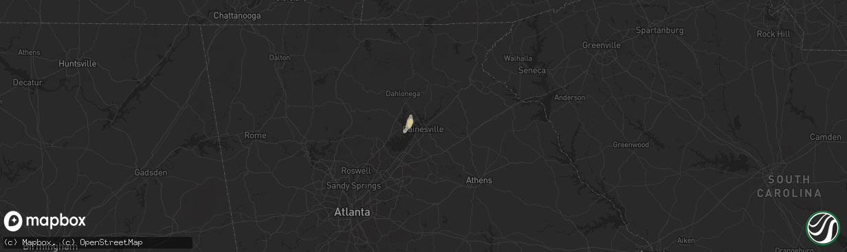 Hail map in Gainesville, GA on July 7, 2024