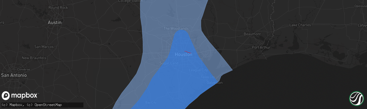 Hail map in Houston, TX on July 7, 2024