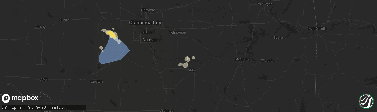 Hail map in Konawa, OK on July 7, 2024