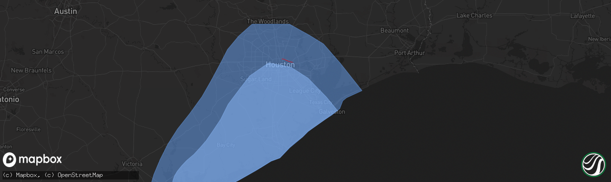 Hail map in League City, TX on July 7, 2024