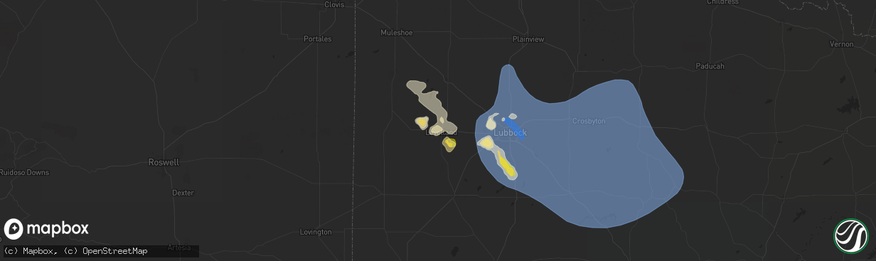 Hail map in Levelland, TX on July 7, 2024