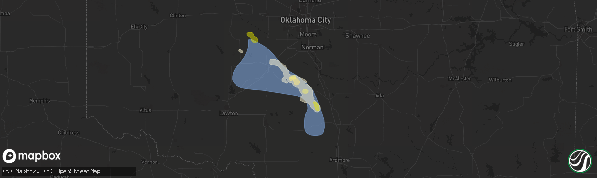 Hail map in Lindsay, OK on July 7, 2024