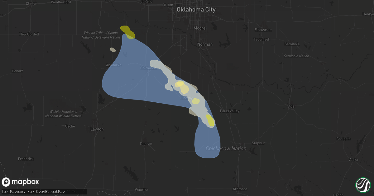 Hail map in Lindsay, OK on July 7, 2024