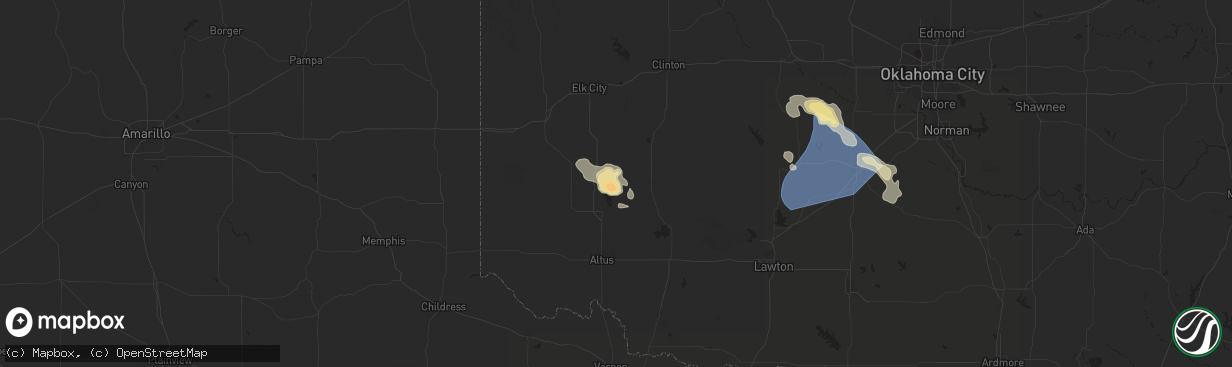 Hail map in Lone Wolf, OK on July 7, 2024