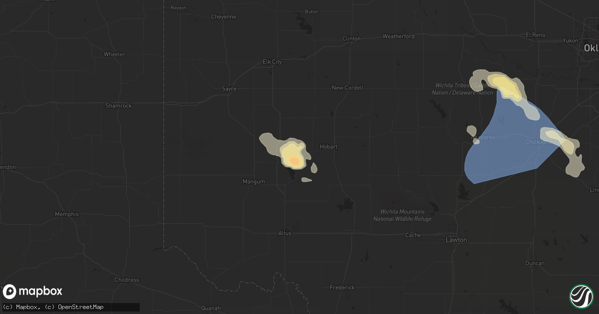 Hail map in Lone Wolf, OK on July 7, 2024