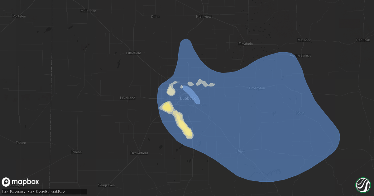 Hail map in Lubbock, TX on July 7, 2024
