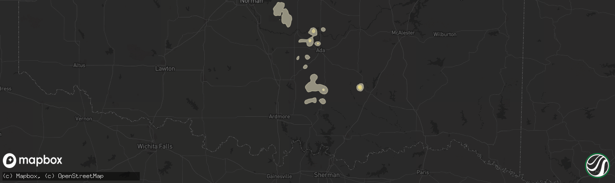 Hail map in Mill Creek, OK on July 7, 2024