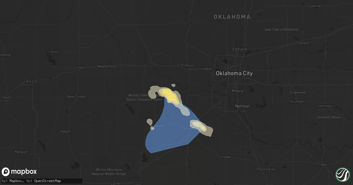 Hail map in Minco, OK on July 7, 2024
