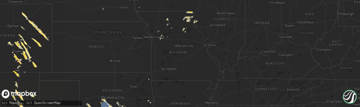 Hail map in Missouri on July 7, 2024