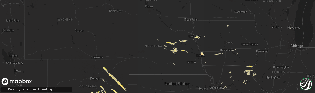 Hail map in Nebraska on July 7, 2024