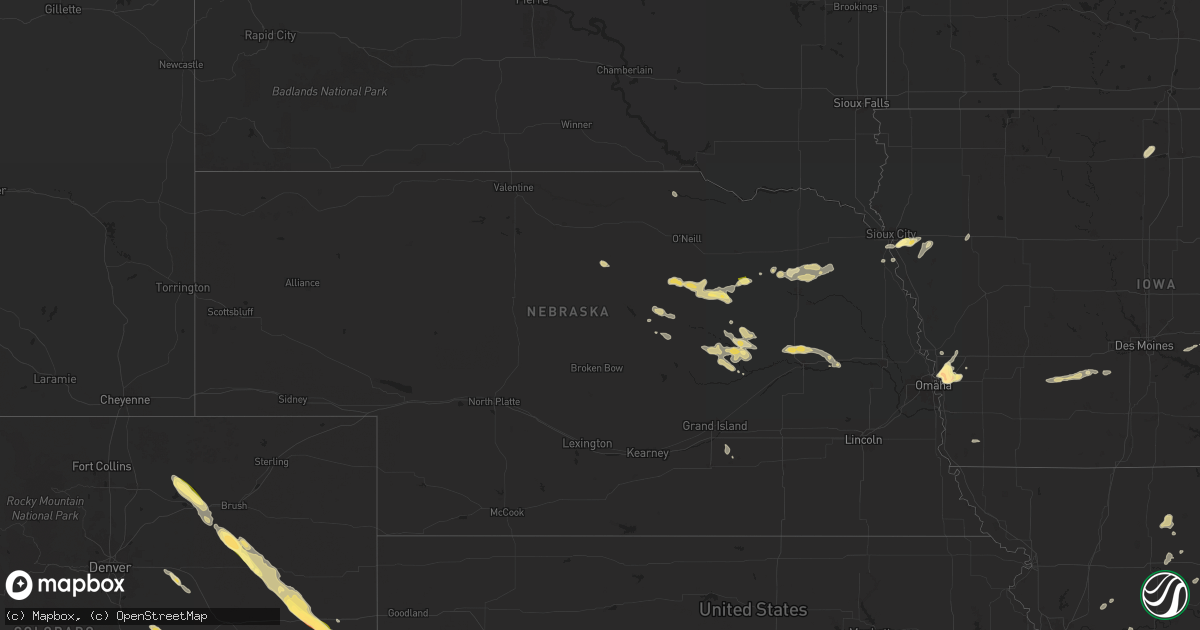 Hail map in Nebraska on July 7, 2024