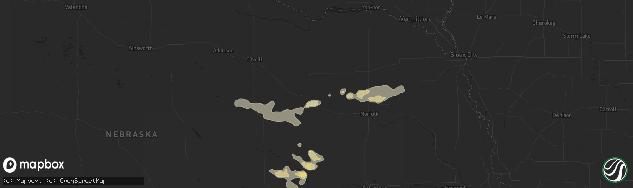 Hail map in Neligh, NE on July 7, 2024