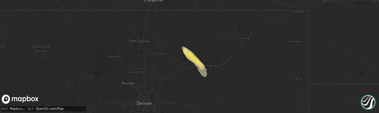 Hail map in Orchard, CO on July 7, 2024