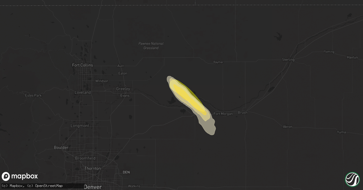 Hail map in Orchard, CO on July 7, 2024