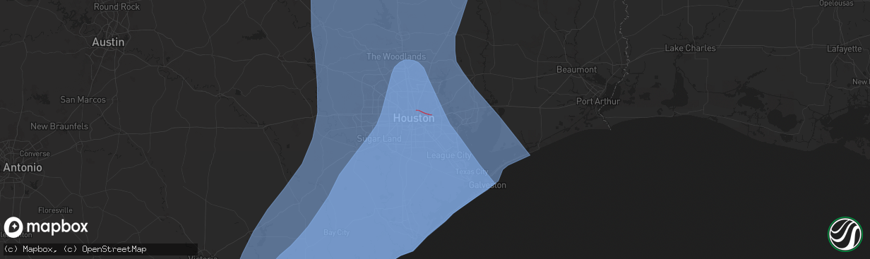 Hail map in Pasadena, TX on July 7, 2024