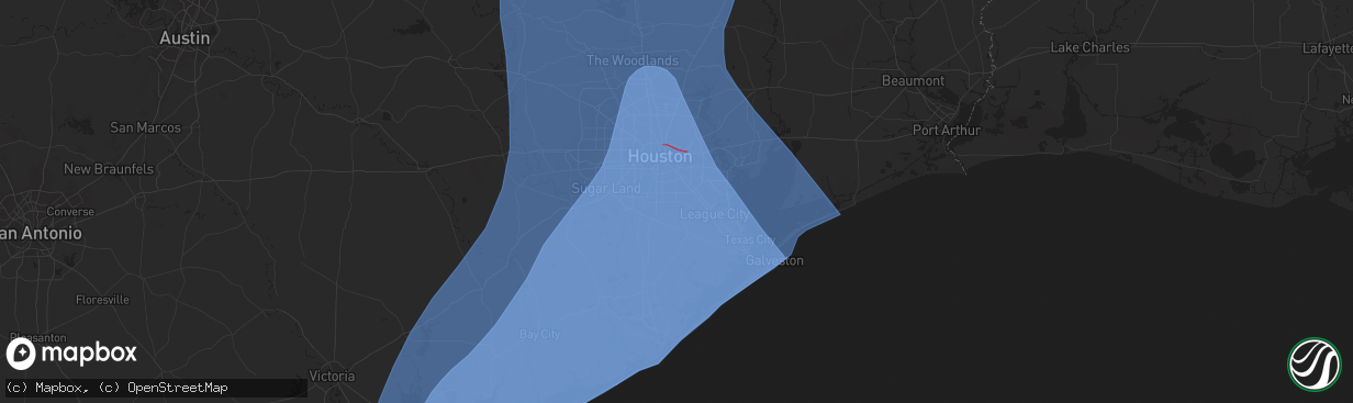 Hail map in Pearland, TX on July 7, 2024