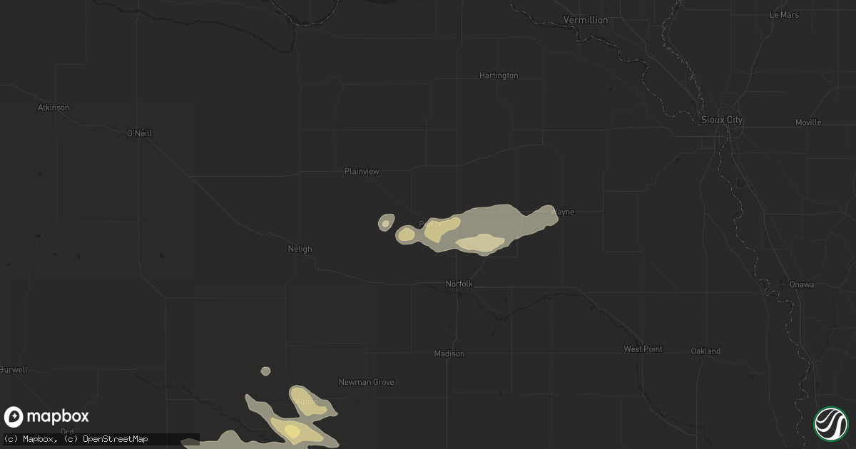 Hail map in Pierce, NE on July 7, 2024