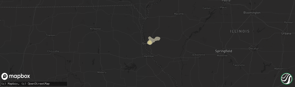 Hail map in Quincy, IL on July 7, 2024