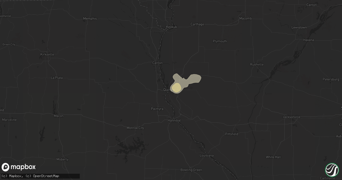 Hail map in Quincy, IL on July 7, 2024