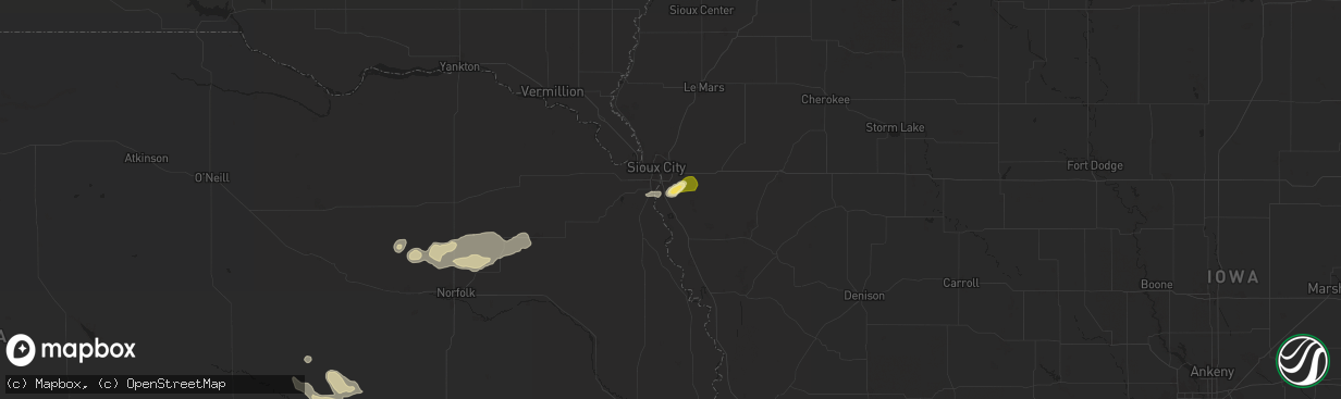 Hail map in Sergeant Bluff, IA on July 7, 2024