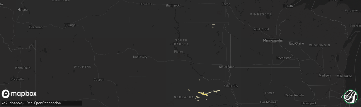 Hail map in South Dakota on July 7, 2024