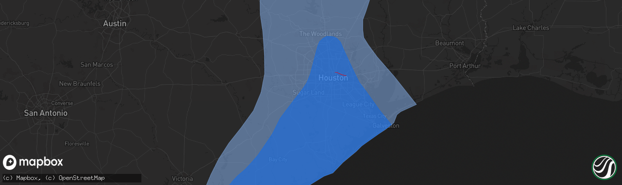 Hail map in Sugar Land, TX on July 7, 2024