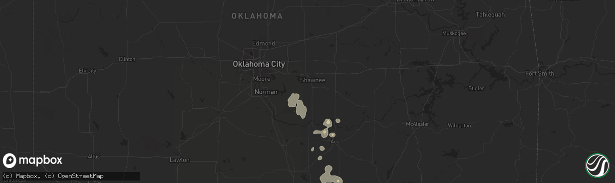 Hail map in Tecumseh, OK on July 7, 2024