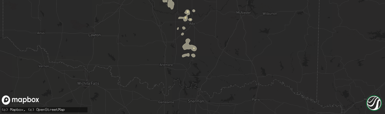 Hail map in Tishomingo, OK on July 7, 2024