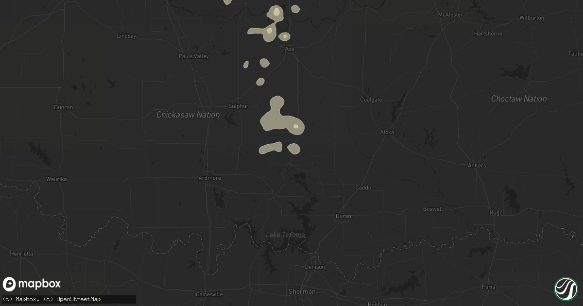 Hail map in Tishomingo, OK on July 7, 2024