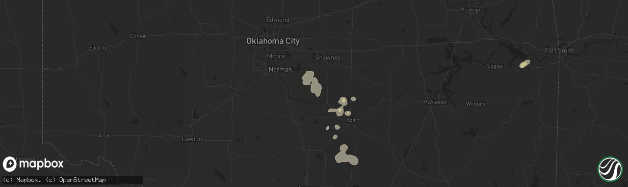 Hail map in Wanette, OK on July 7, 2024